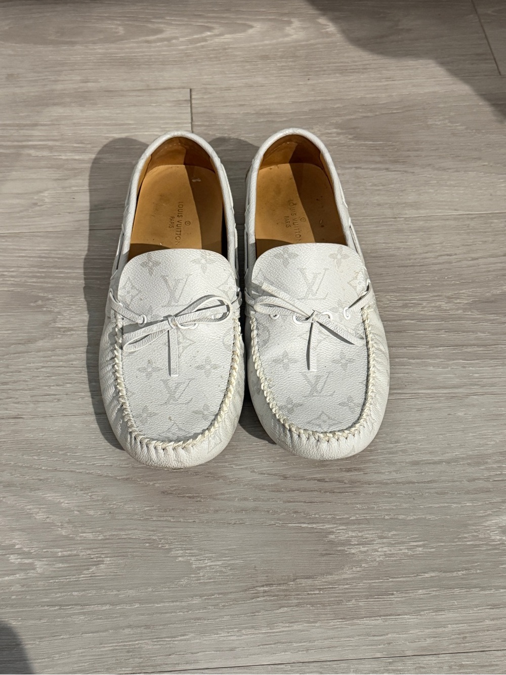 Louis Vuitton White Monogram Leather Driving Loafers